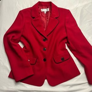 Jones New York Contrast Trim Blazer Jacket Red Black 10